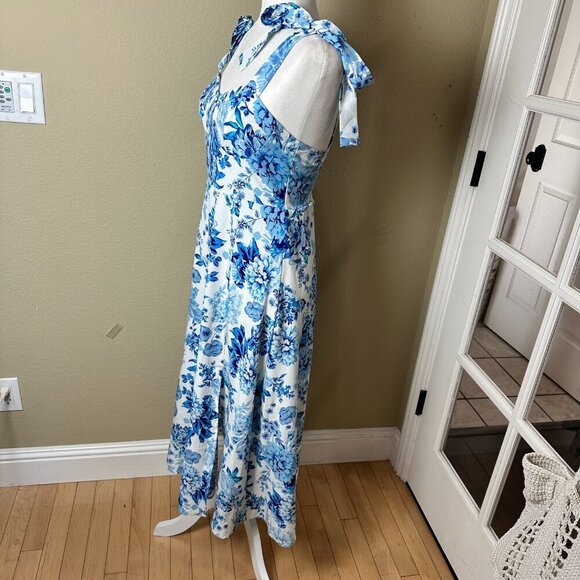 SHEIN Blue & White Floral Toile Midi Sundress Dress Size Small - Picture 8 of 12